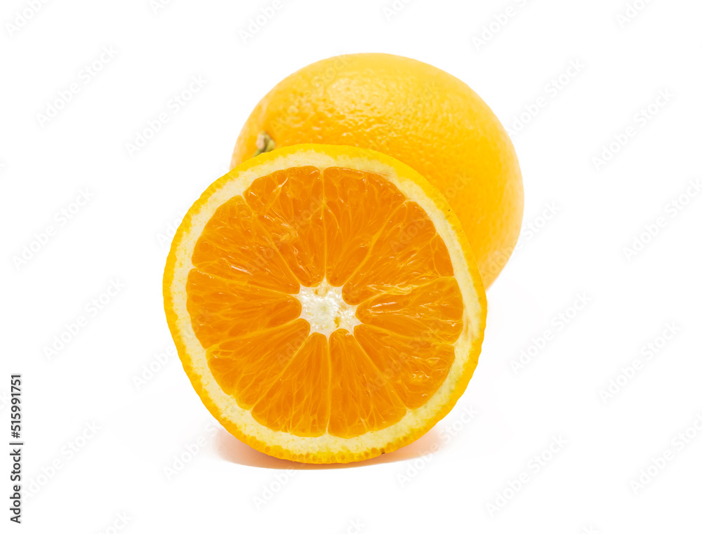 whole and slices orange isolated on white background. whole and slices orange isolated on white background.