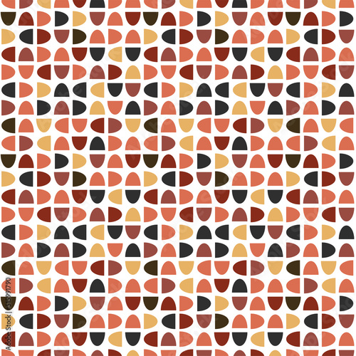 Modern abstract seamless geometric pattern with semicircles and circles in retro scandinavian style. Bright colorful geometry pattern.