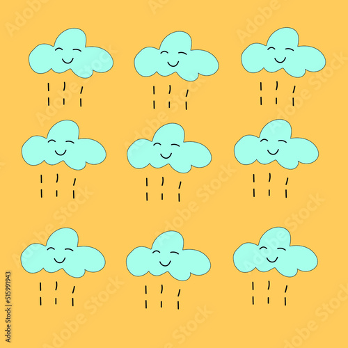 set of clouds on yellow background 