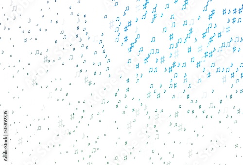 Light Blue, Green vector texture with musical notes.