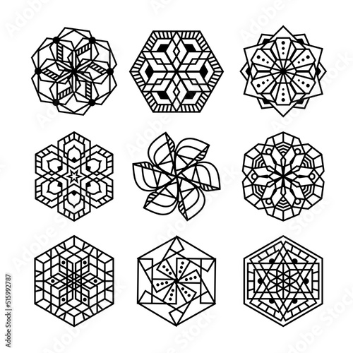 Simple Mandala Set for Coloring Book. For Beginner, seniors and children. Hand Draw. Vector Mandala. Floral. Flower. Oriental. Book Page. Decoration in ethnic oriental. Outline.