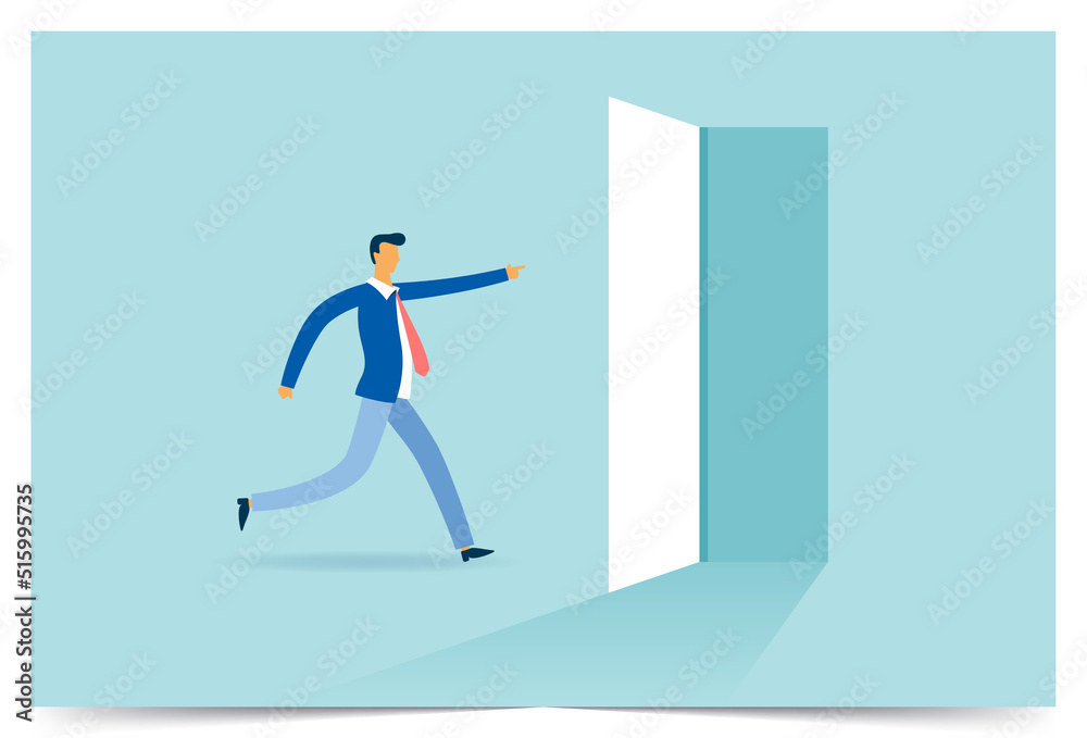Businessman go forward to the exit door Businessman go forward to the exit door