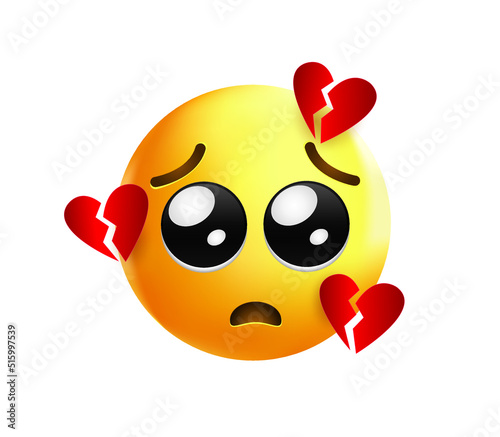 High quality emoticon on white background. Emoticon with broken heart. Sad emoji isolated on white background. Broken heart emoji.