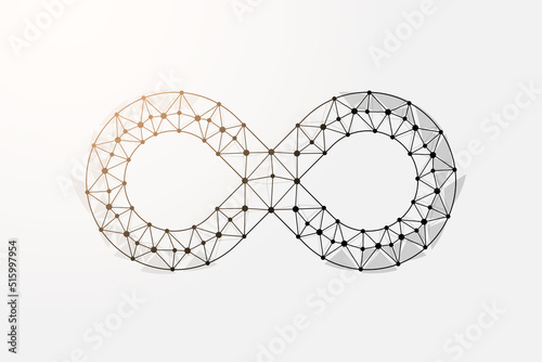 Infinity 3d low poly symbol with connected dots. Forever, unlimited design vector illustration. Endlessness polygonal wireframe