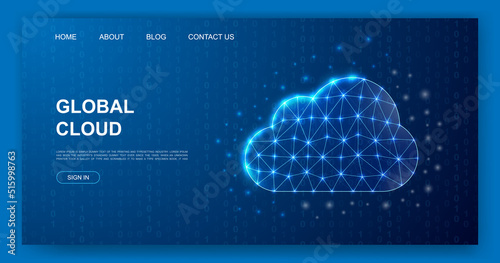 Cloud 3d polygonal website template. Database design illustration concept. Low poly Big data symbol for homepage, promotion banner design.