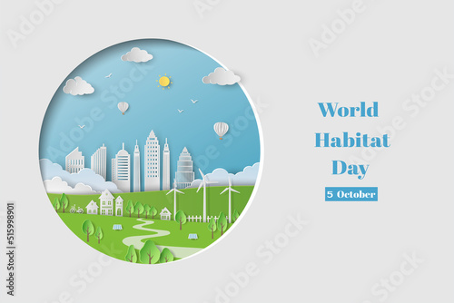 World habitat day concept on paper cut circle shape background