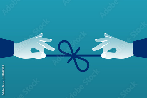Hands tie a knot. Vector illustration flat design. Isolated on background.