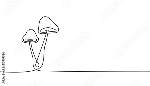 Mushroom one line continuous drawing. Mushroom continuous one line illustration. Vector minimalist linear illustration