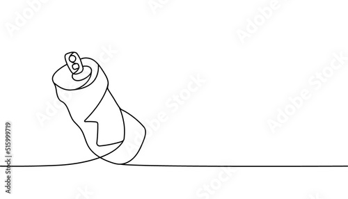 Drink can one line continuous drawing. Aluminium can continuous one line illustration. Vector minimalist linear illustration.