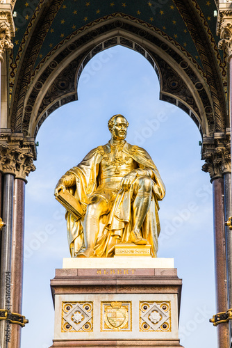 LONDON, UK - 20 FEBRUARY, 2017: The Albert Memorial is situated in Kensington Gardens. It was commissioned by Queen Victoria in memory of her beloved husband, Prince Albert.