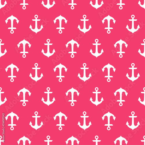Pink seamless pattern with white anchors.