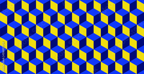 Vector Illustration of isometric cubes Seamless pattern Cubes. Abstract colorful Background. Vector Illustration. 3d cube pattern background texture. Blue Yellow. Geometric graphic pattern. Hexagon