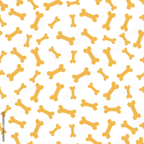 White seamless pattern with yellow dog bones.
