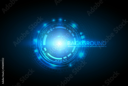 Vector tech circle with various technological elements on blue color background.