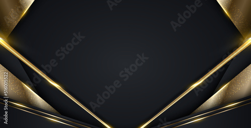 3D modern luxury banner web template design black and gold stripes