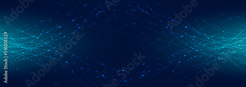 Abstract banner web header blue laser line curved with sparkle lighting on dark blue space background
