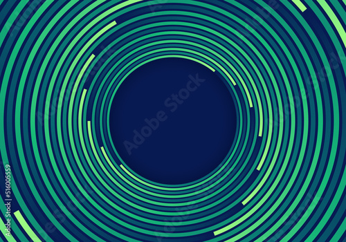Photo Abstract green circles spiral vortex lines pattern on blue background