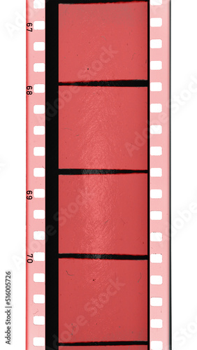 concept scan of 35mm cine film strip with empty frames isolated on white backgroud with cool texture.