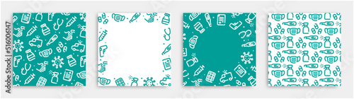 Hygiene and infectious disease icon pattern background for graphic design.Square vector template set.