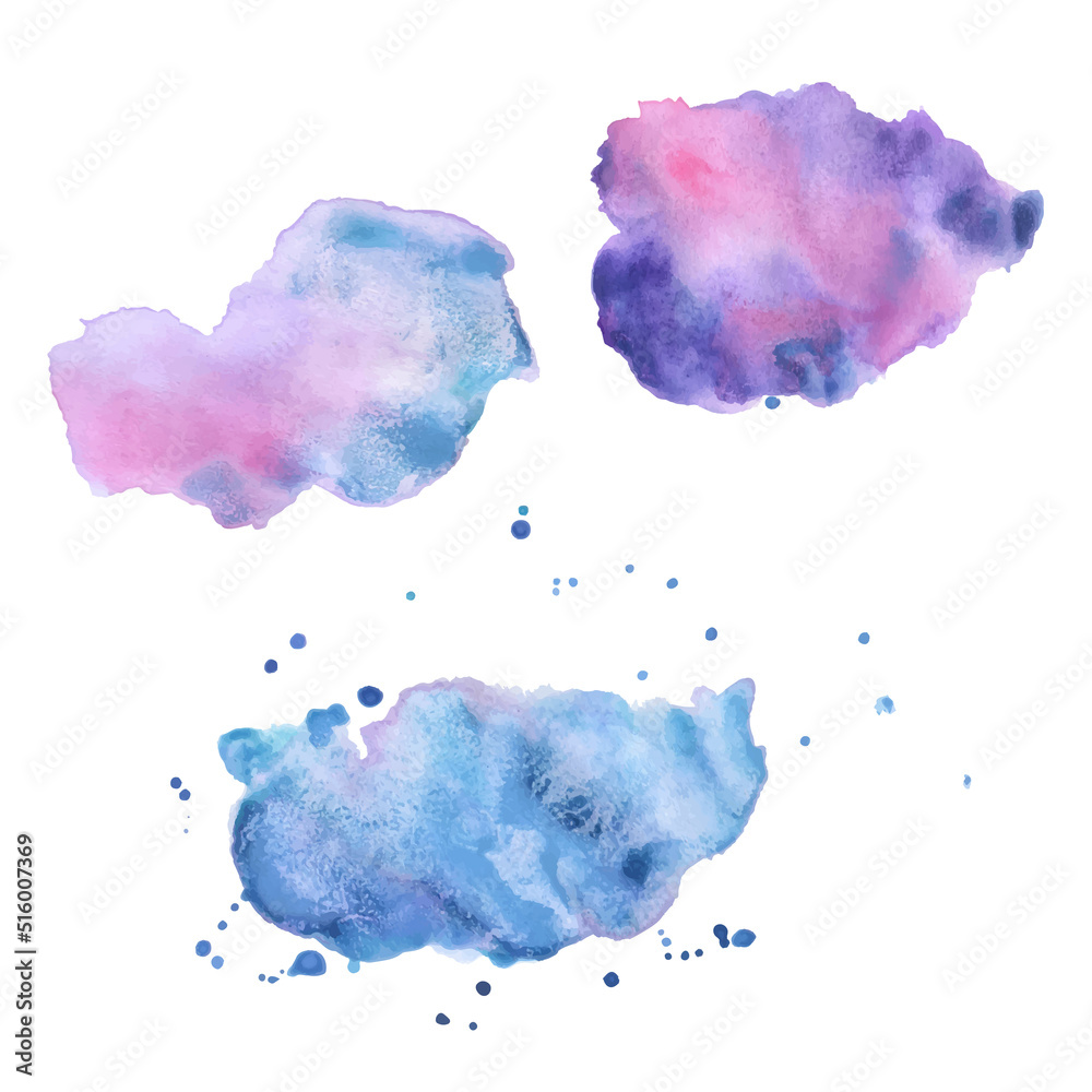 Set vector abstract watercolor stain in blue-violet colors.