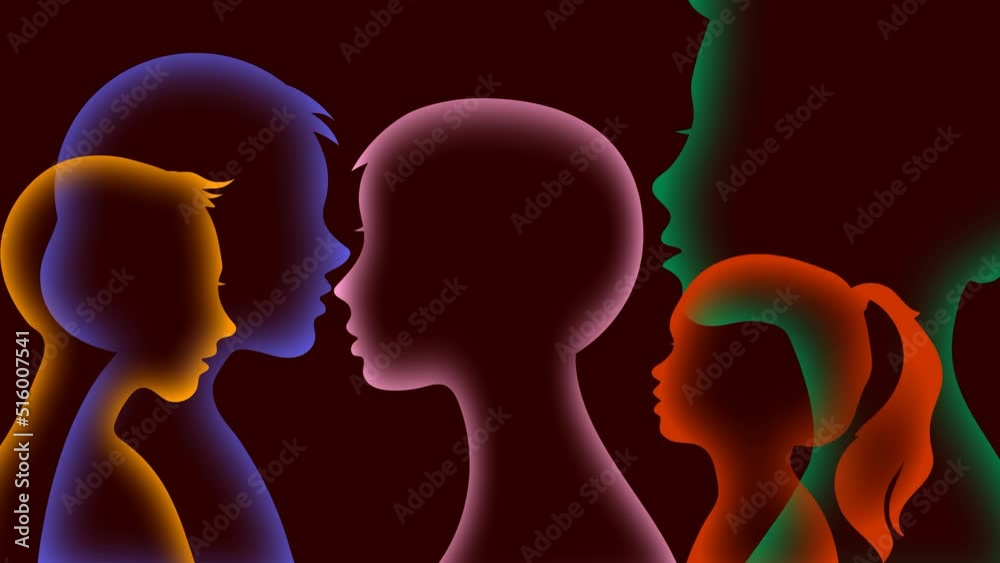 Neon light. Animation of a human silhouette.
Family relations between people and relatives.


