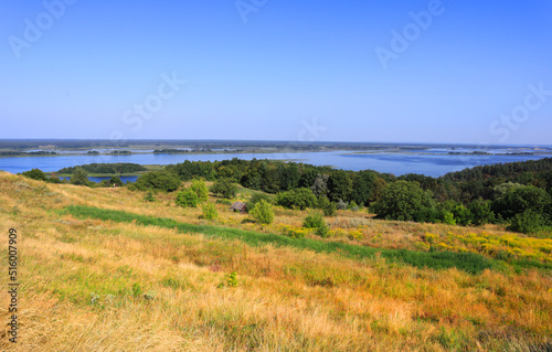 Panoramic view from the banks of the Dnieper in Vytachiv, Ukraine 