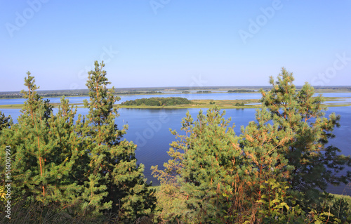 Panoramic view from the banks of the Dnieper in Vytachiv, Ukraine 