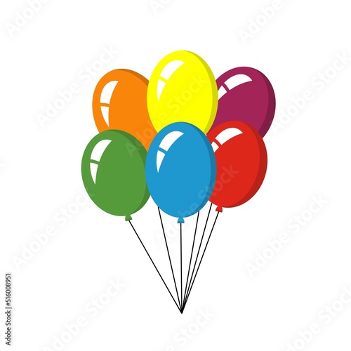 Ballon in cartoon style. flat icon for selebrate and carnival. Bunch of balloons for birthday and party.flying  balloon with rope.blue,red,green,yellow ball isolated.
