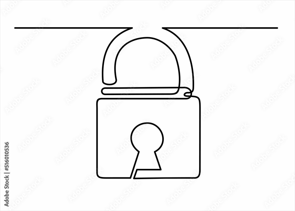Continuous one line drawing of padlock Continuous one line drawing of padlock