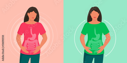 Belly pain and healthy digestive system comparison