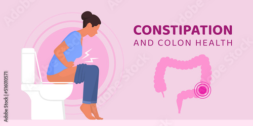 Constipated woman sitting on the toilet