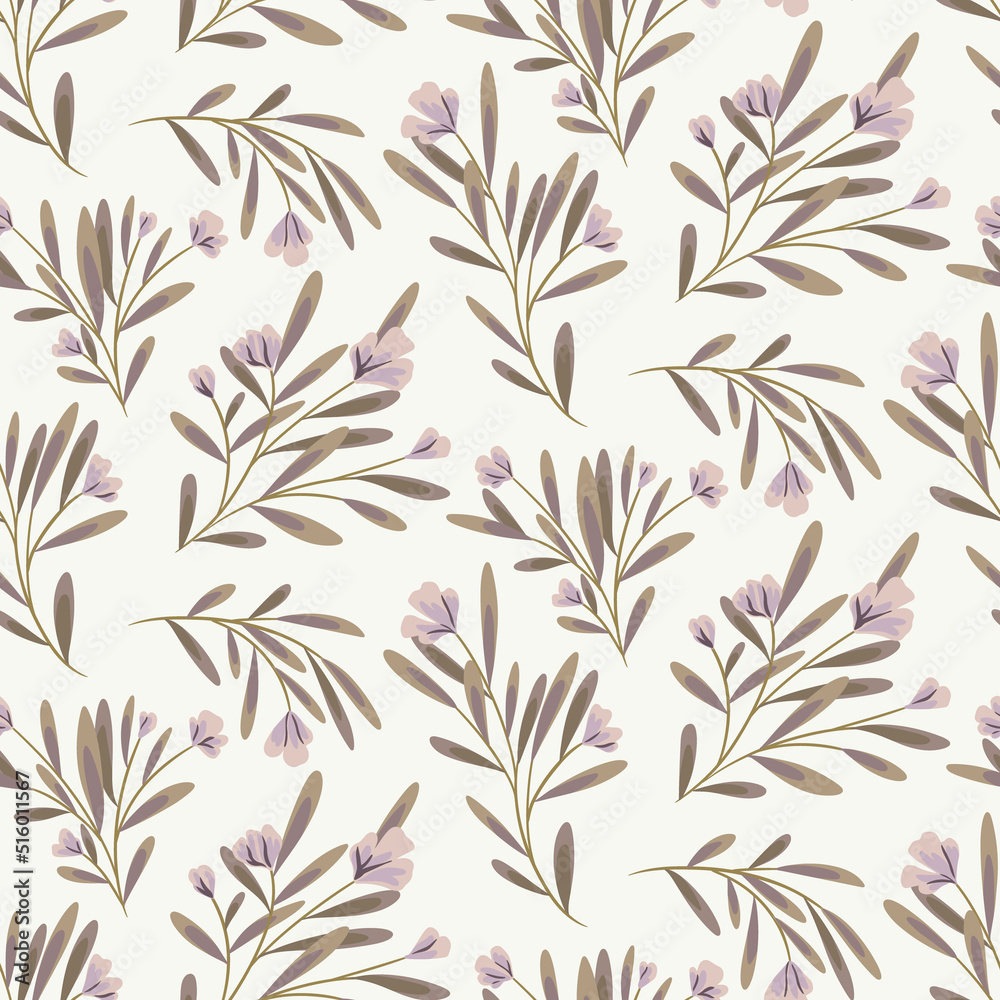 Seamless floral pattern, delicate ditsy print with flowers branches on a light surface. Romantic botanical background with hand drawn rustic plants, small wild flowers. Vector. Seamless floral pattern, delicate ditsy print with flowers branches on a light surface. Romantic botanical background with hand drawn rustic plants, small wild flowers. Vector.
