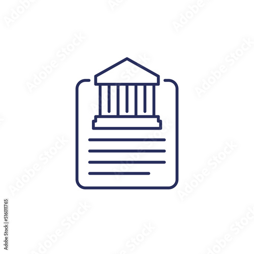 Bank document line icon on white