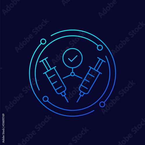 2 doses of vaccine line icon, vector