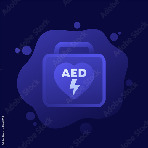 AED icon, automated external defibrillator, portable device vector design