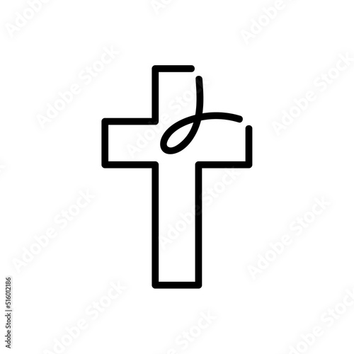 Vector christian fish symbol with cross icon. Religious monoline sign logo for print. illustration isolated on a white background