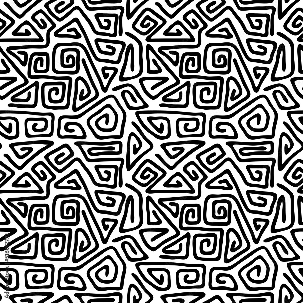 Seamless pattern, ethnic background, spirals, hand drawing
