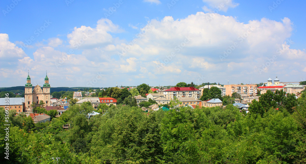 Panorama of Zbarazh and Bernardine monastery from the castle hill, Ukraine	
