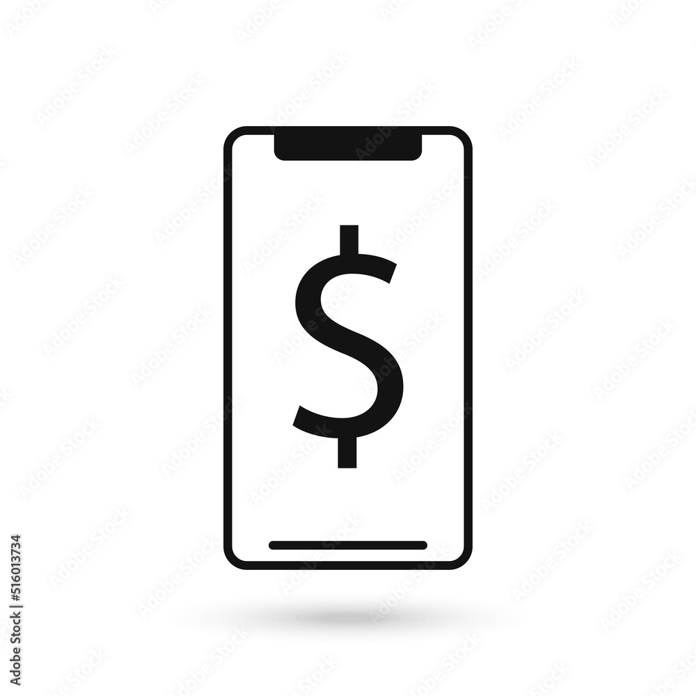 Mobile phone flat design icon with dollar sign. Mobile phone flat design icon with dollar sign.