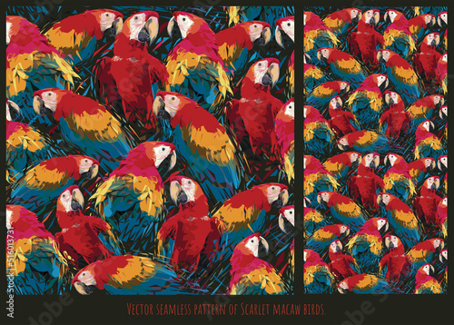 Vector seamless pattern of Scarlet macaw birds