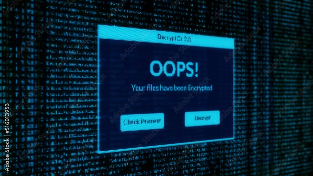 OOPS! warning and check payment for decrypt system files concept with binary code background