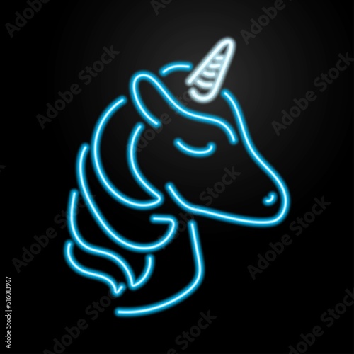 unicorn neon sign, modern glowing banner design, colorful modern design trends on black background. Vector illustration.