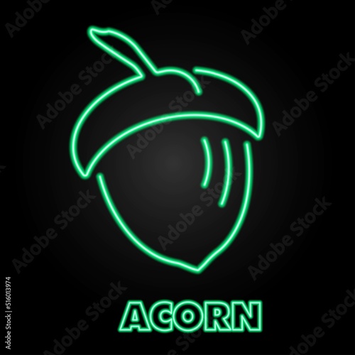 acorn neon sign, modern glowing banner design, colorful modern design trends on black background. Vector illustration.