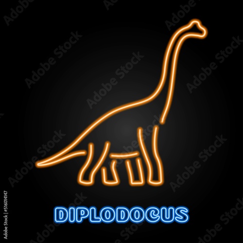 diplodocus neon sign, modern glowing banner design, colorful modern design trends on black background. Vector illustration.