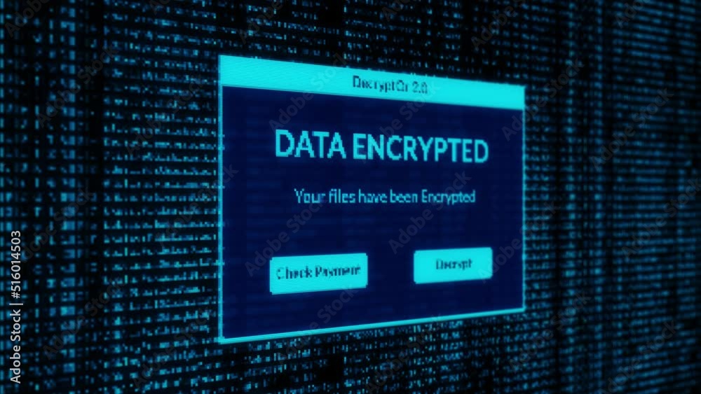 data encrypted warning and check payment for decrypt system files concept with binary code background