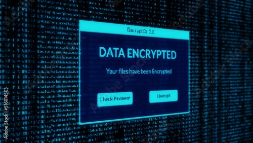 data encrypted warning and check payment for decrypt system files concept with binary code background