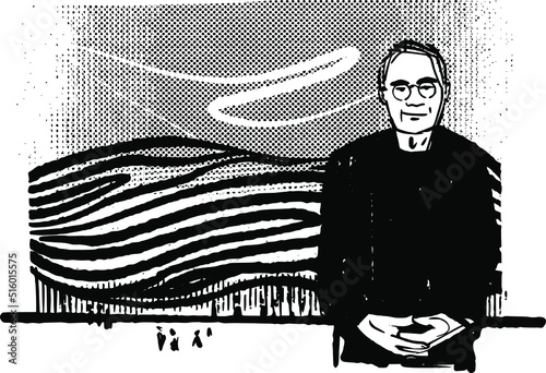 black and white illustration of a famous architect