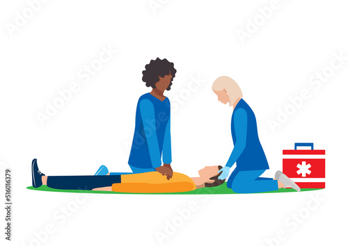 A team of paramedics assisting a patient. Ambulance, urgent medical care. Thank you doctors and nurses. Urgent hospitalization. Vector illustration.