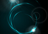 Cyan blue neon glowing shiny circles abstract background. Vector futuristic design