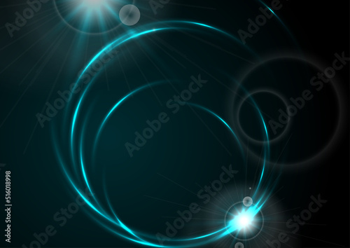 Cyan blue neon glowing shiny circles abstract background. Vector futuristic design